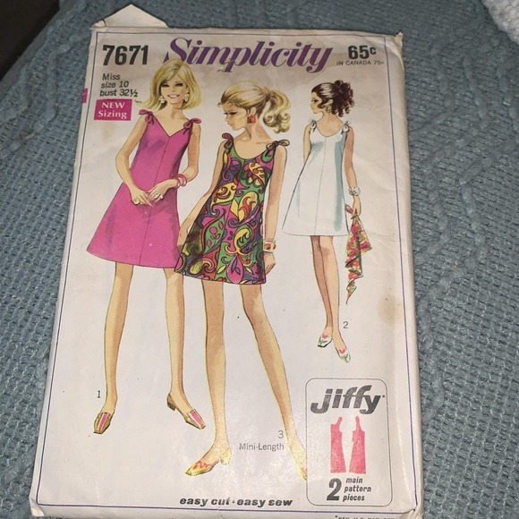 Simplicity Dresses & Skirts - 7671 Vintage Simplicity SEWING Pattern Misses 1968 Jiffy Dress Sz 10 B 32.5 Cut